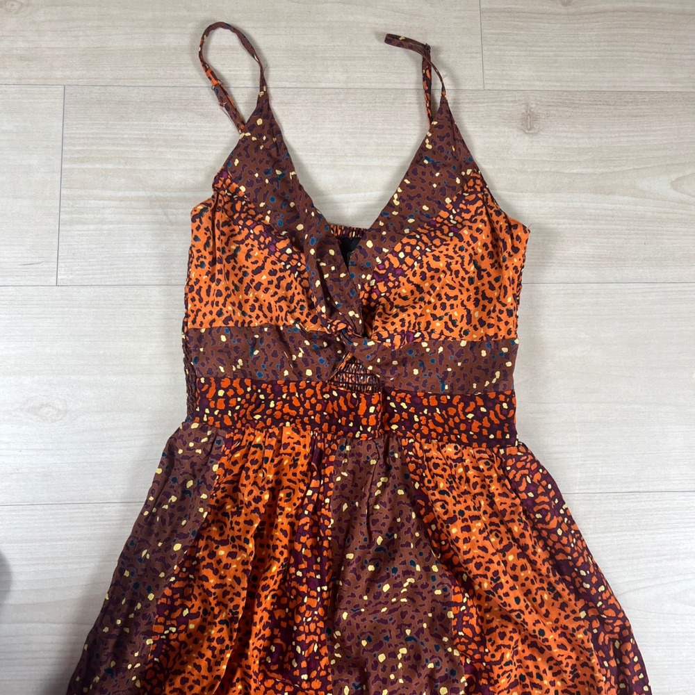 Angie Women Orange Brown Leopard Print Twist Front Smocked Maxi Dress Size M - Picture 3 of 10